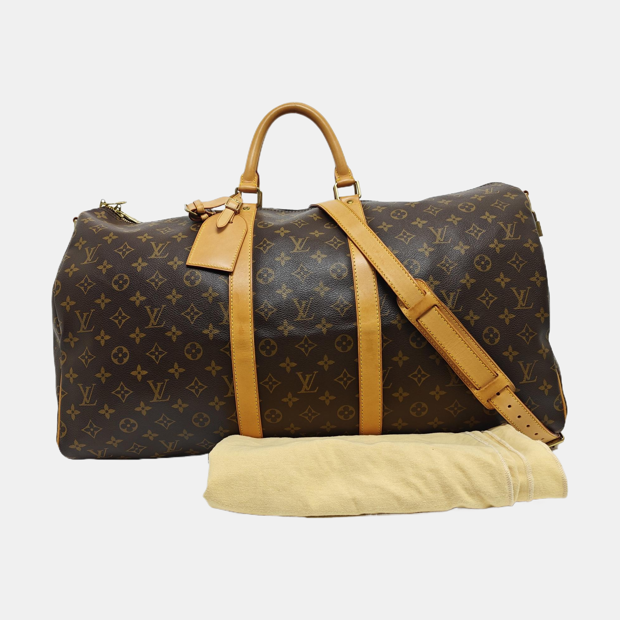 KEEPALL 55 Monogram Coated Canvas Brown