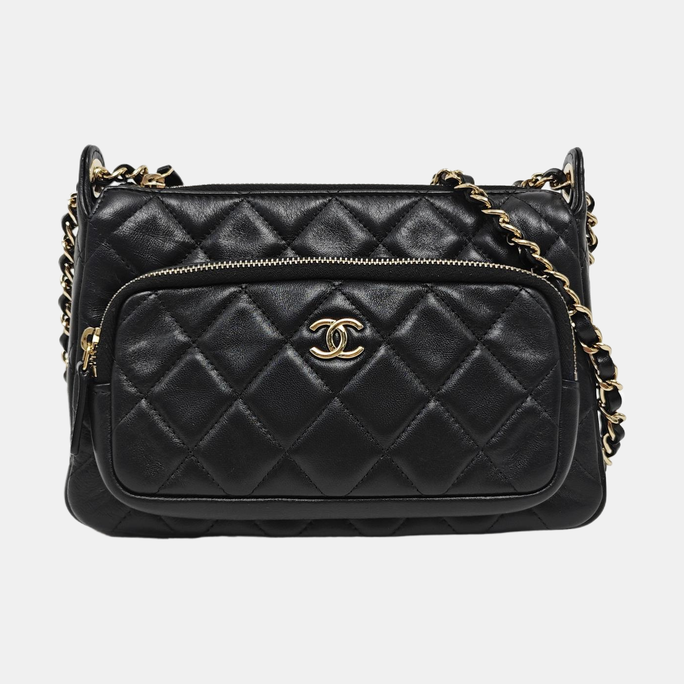 Quilted Lambskin Shoulder Bag Black
