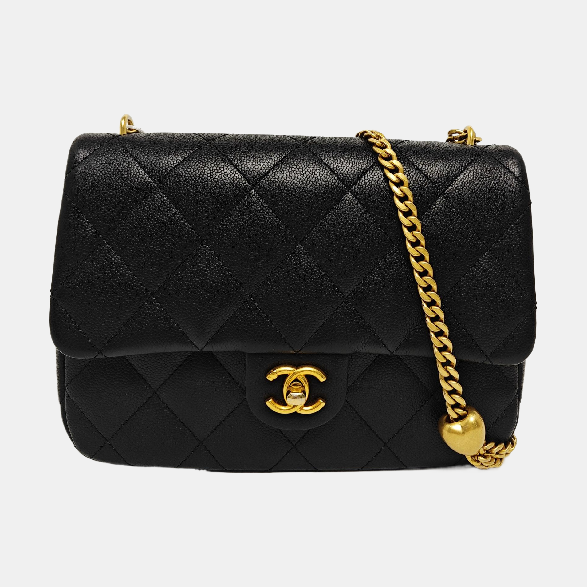 23P Large Quilted Grained Calfskin Black