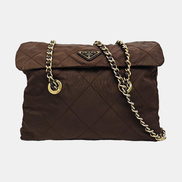 Quilted Nylon Shoulder Bag Brown