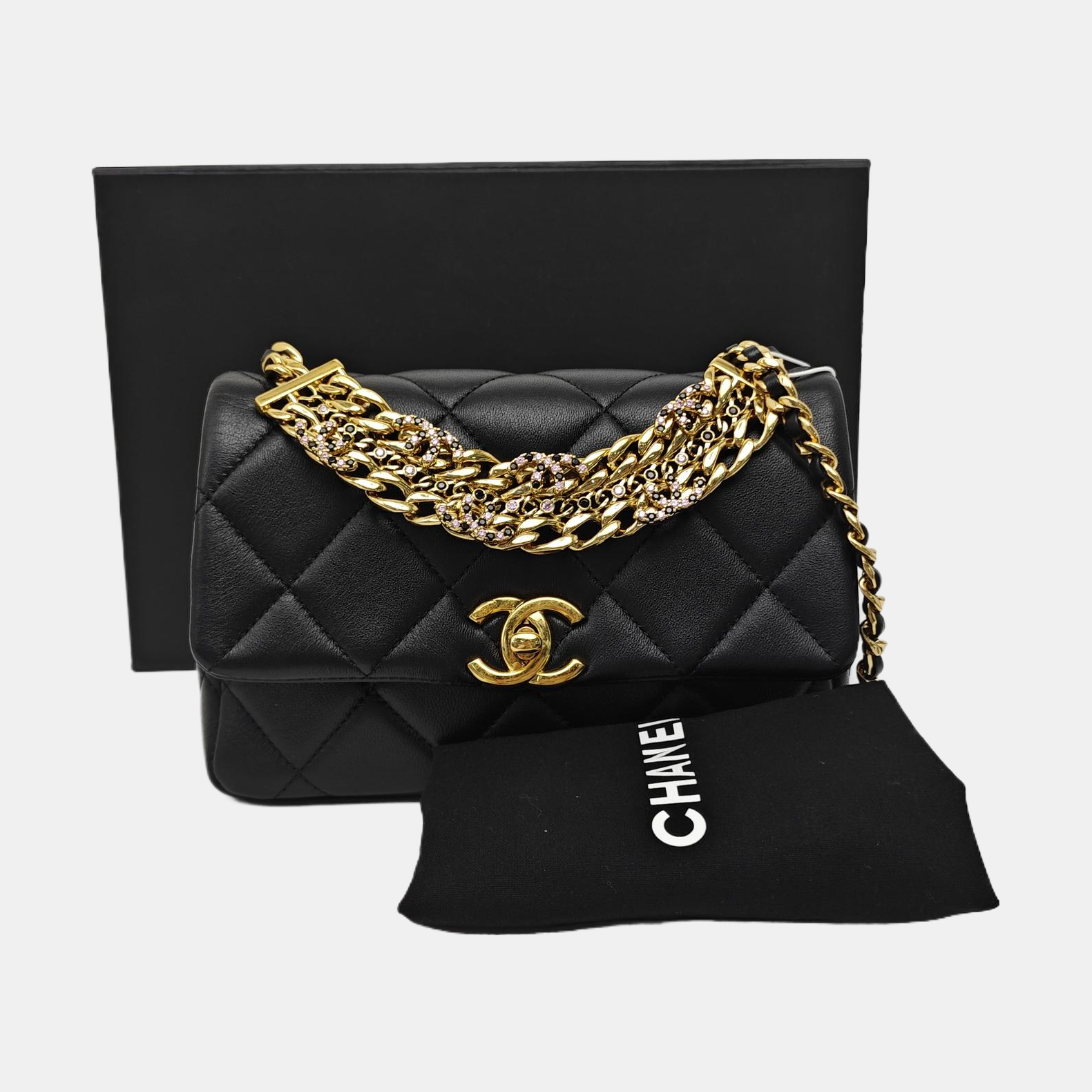 Quilted Lambskin Shoulder Bag Black