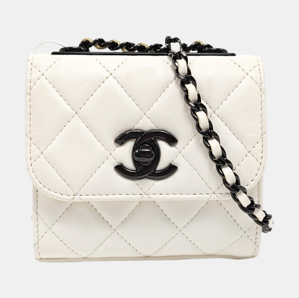 TRENDY CC Mini Quilted Lambskin White