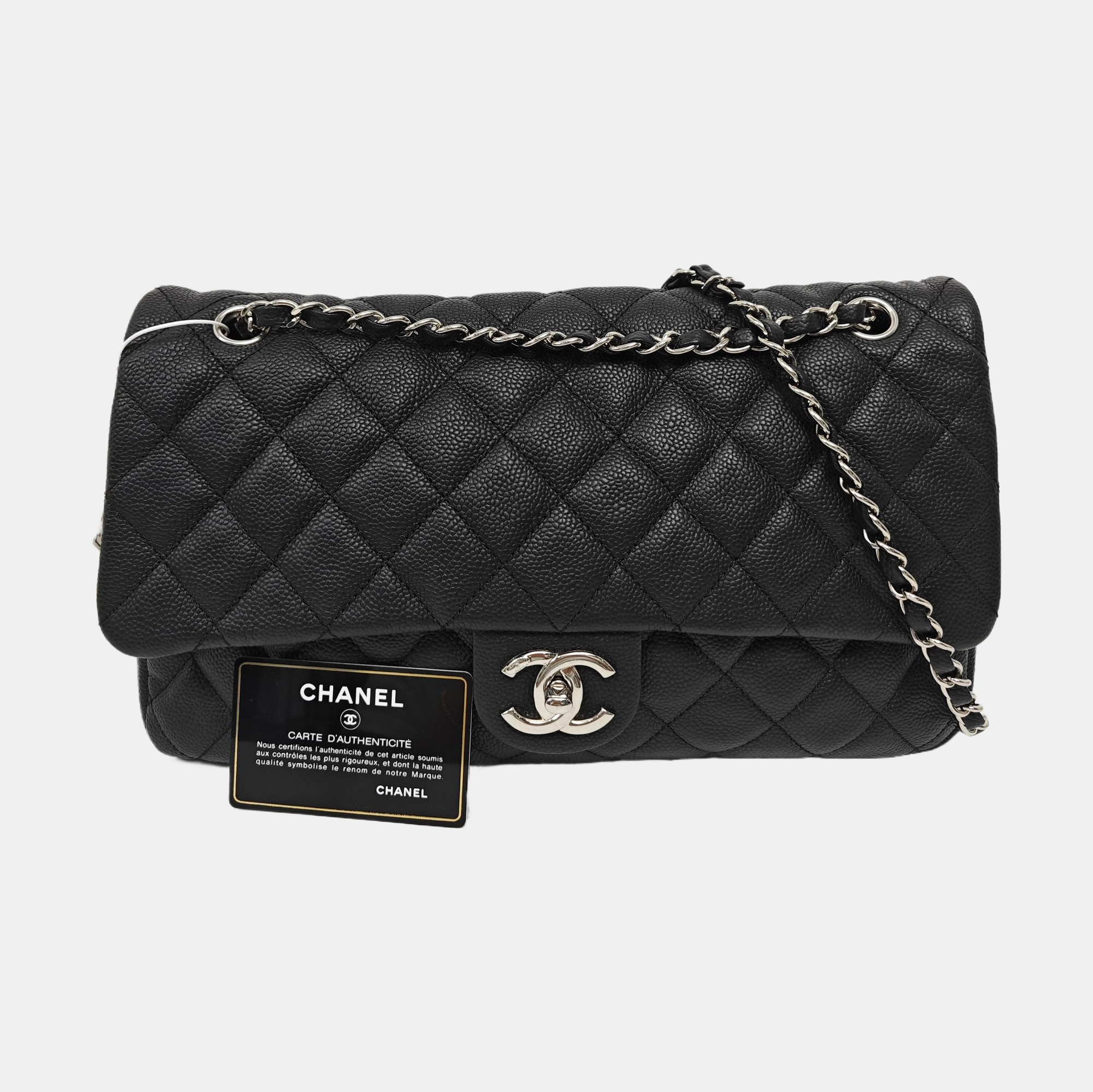 Large Quilted Grained Calfskin Black