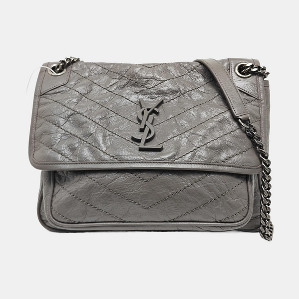 NIKI Medium Chevron Calfskin Gray