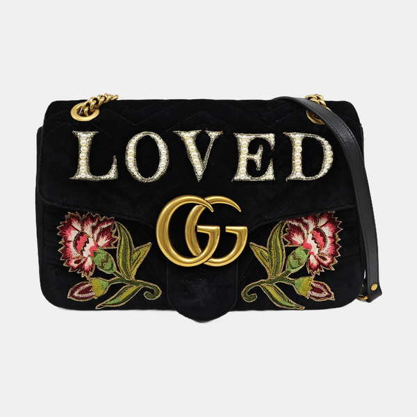 GG Marmont Large Quilted Velvet Black