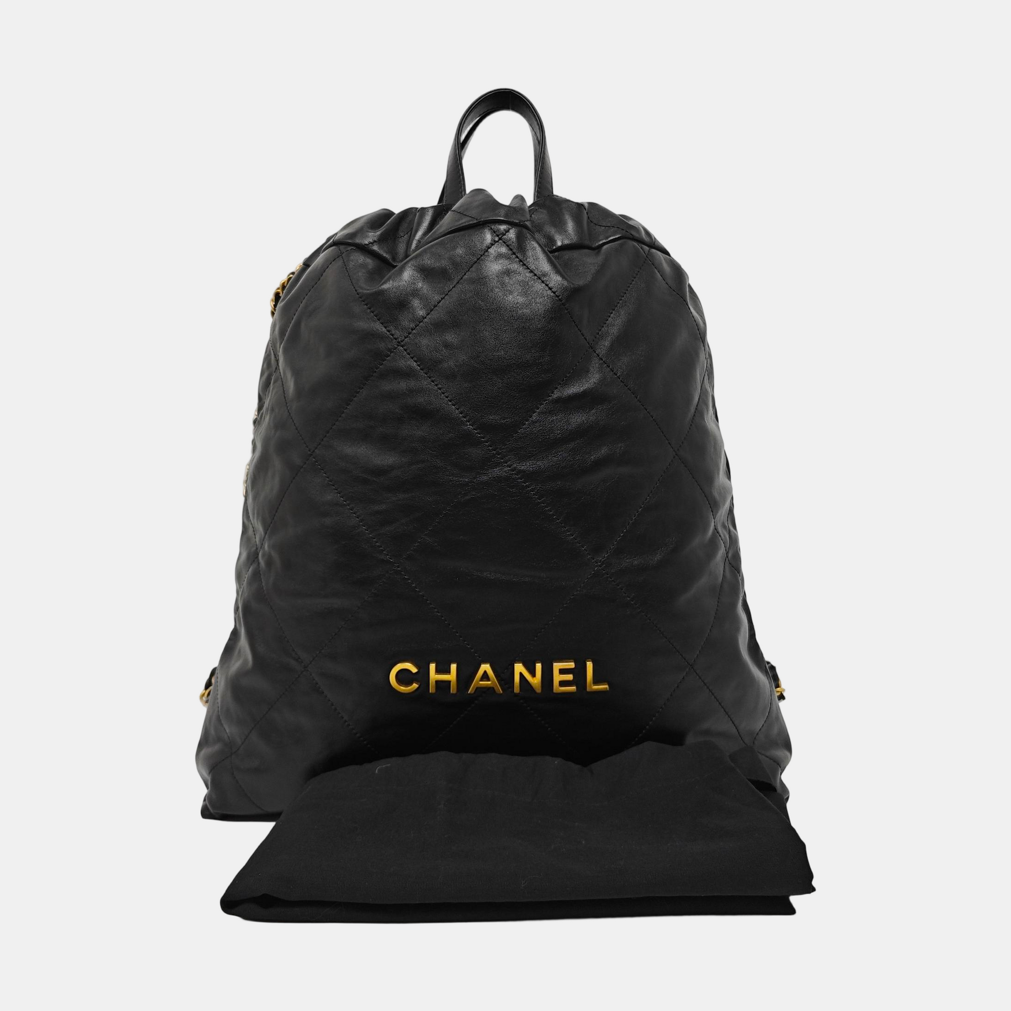 CHANEL 22 Piel de becerro acolchada grande negra