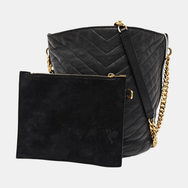 Chevron Calfskin Bucket Bag Black