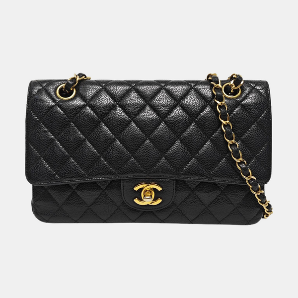 CLASSIC FLAP Medium Quilted Grained Calfskin Black