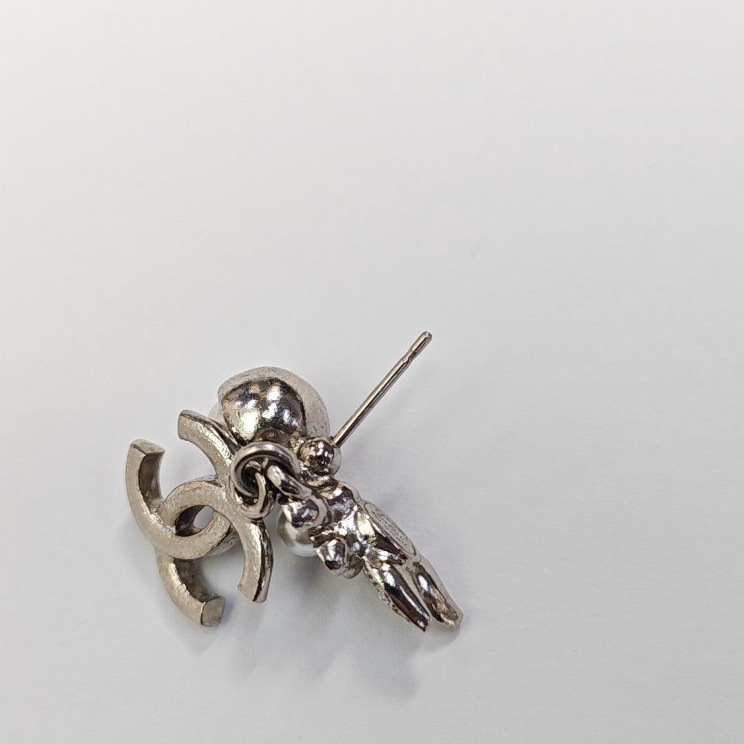 CC Logo Metal Silver Stud Earrings