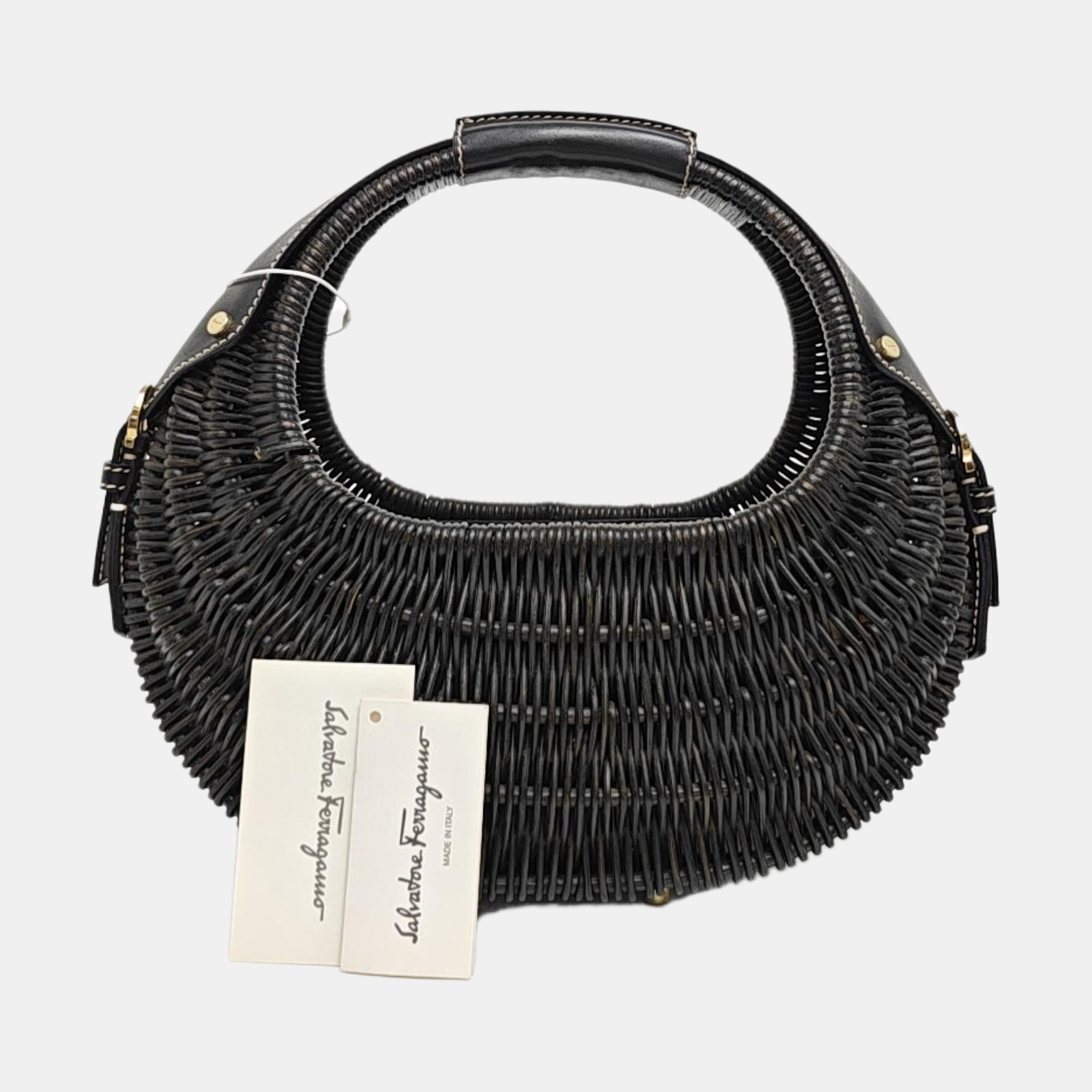 Straw Top Handle Bag Black