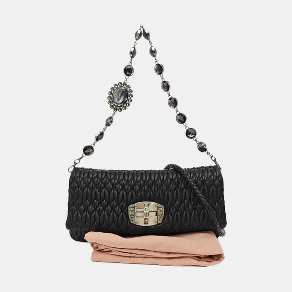 Quilted Lambskin Top Handle Bag Black