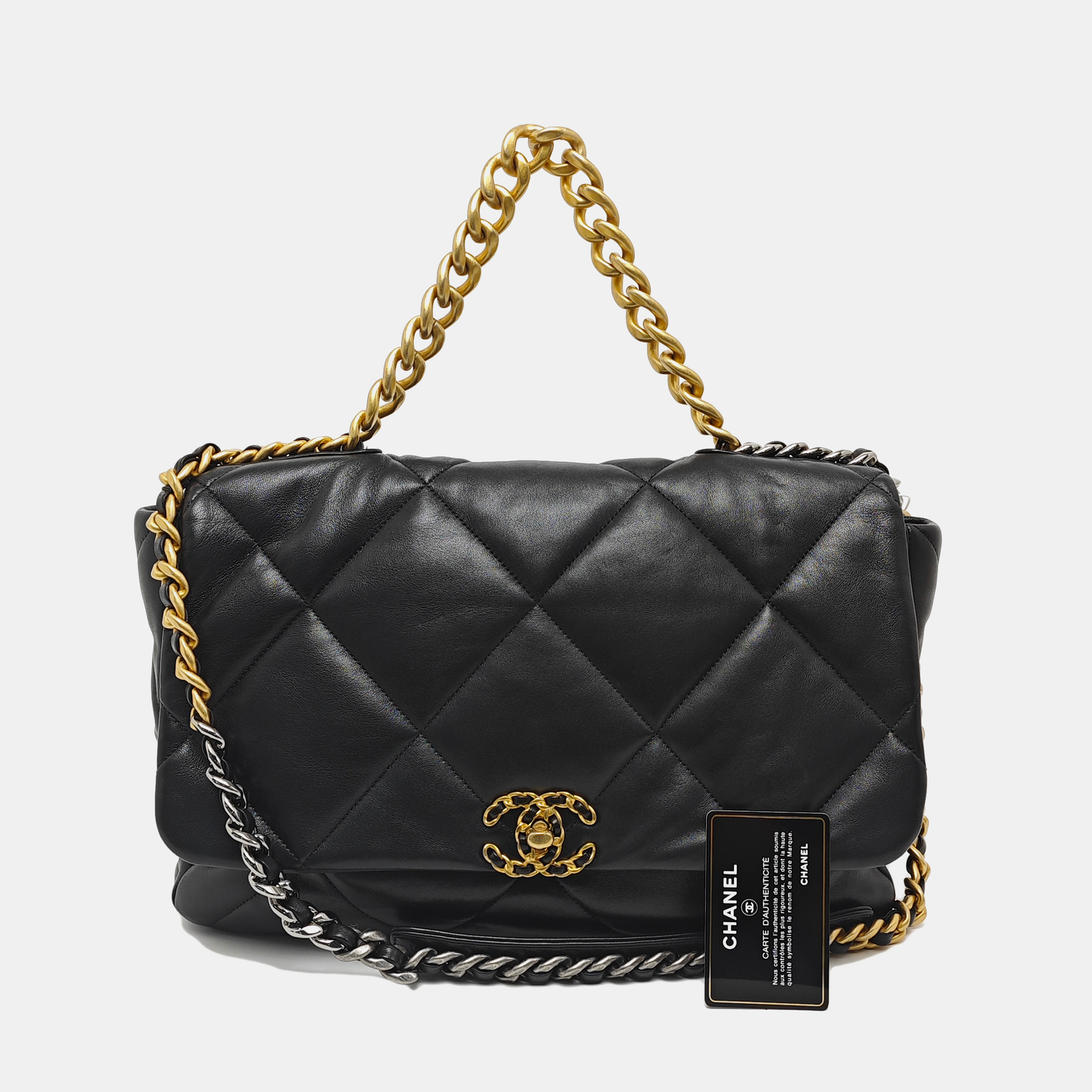 CHANEL 19 Maxi Quilted Calfskin Black
