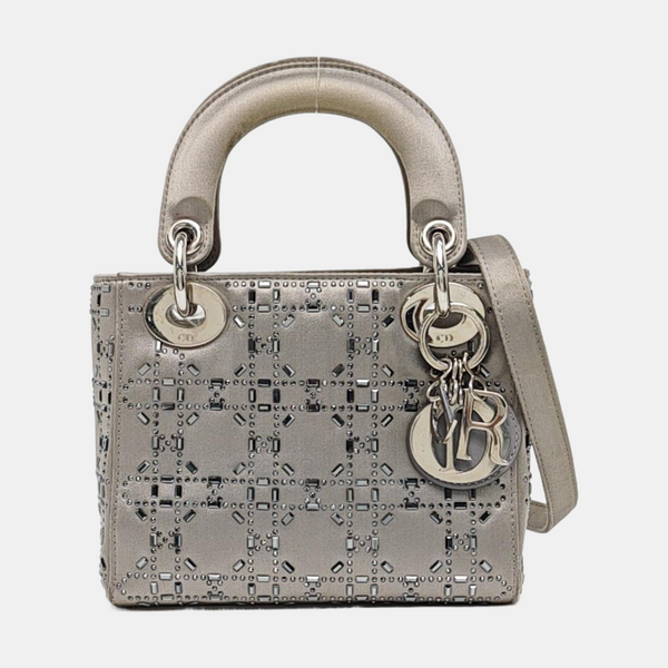 Authenticated pre-owned  Lady Dior Mini Cannage Silk Satin Grey - Tote Bag at Looply