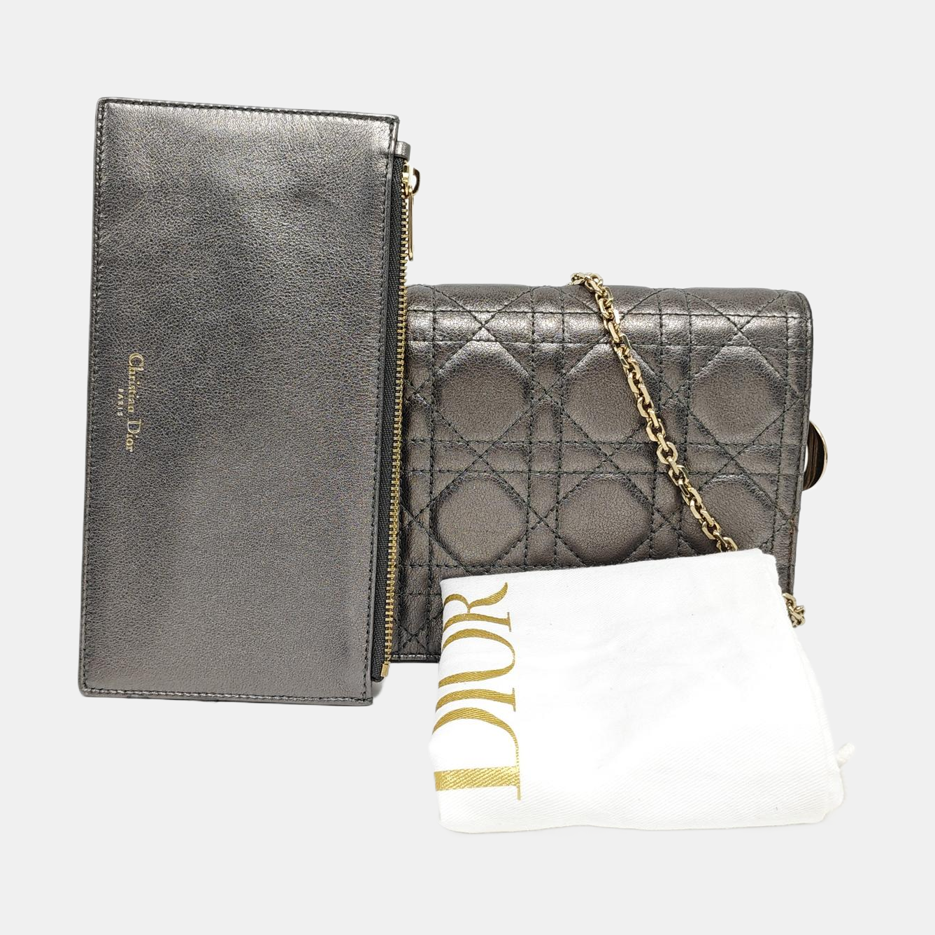 Lady Dior Cannage Piel de becerro gris