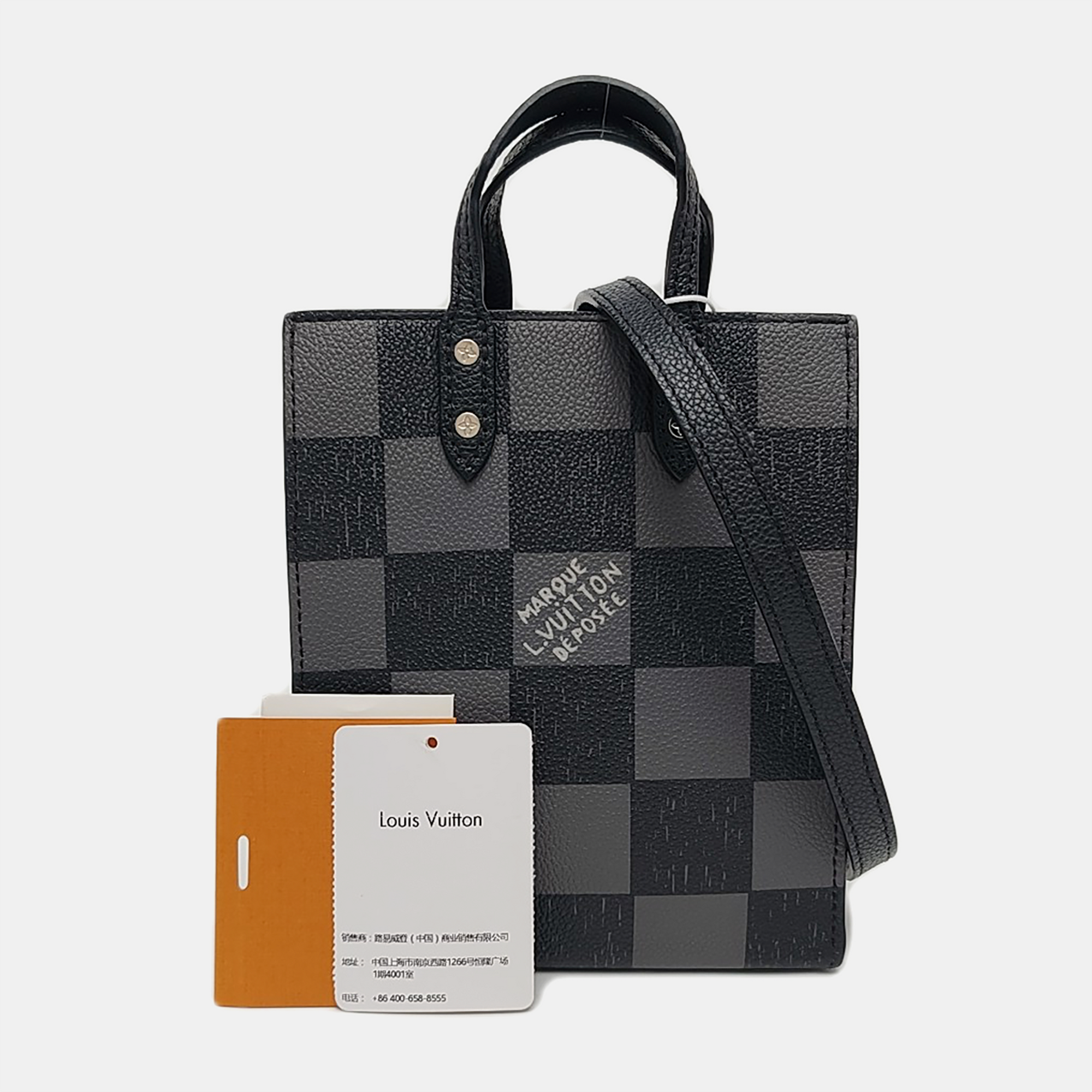 SAC PLAT Extra Small Damier Graphite Calfskin Gray