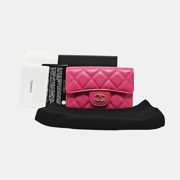 CLASSIC FLAP Quilted Grained Calfskin Pink Card Holder