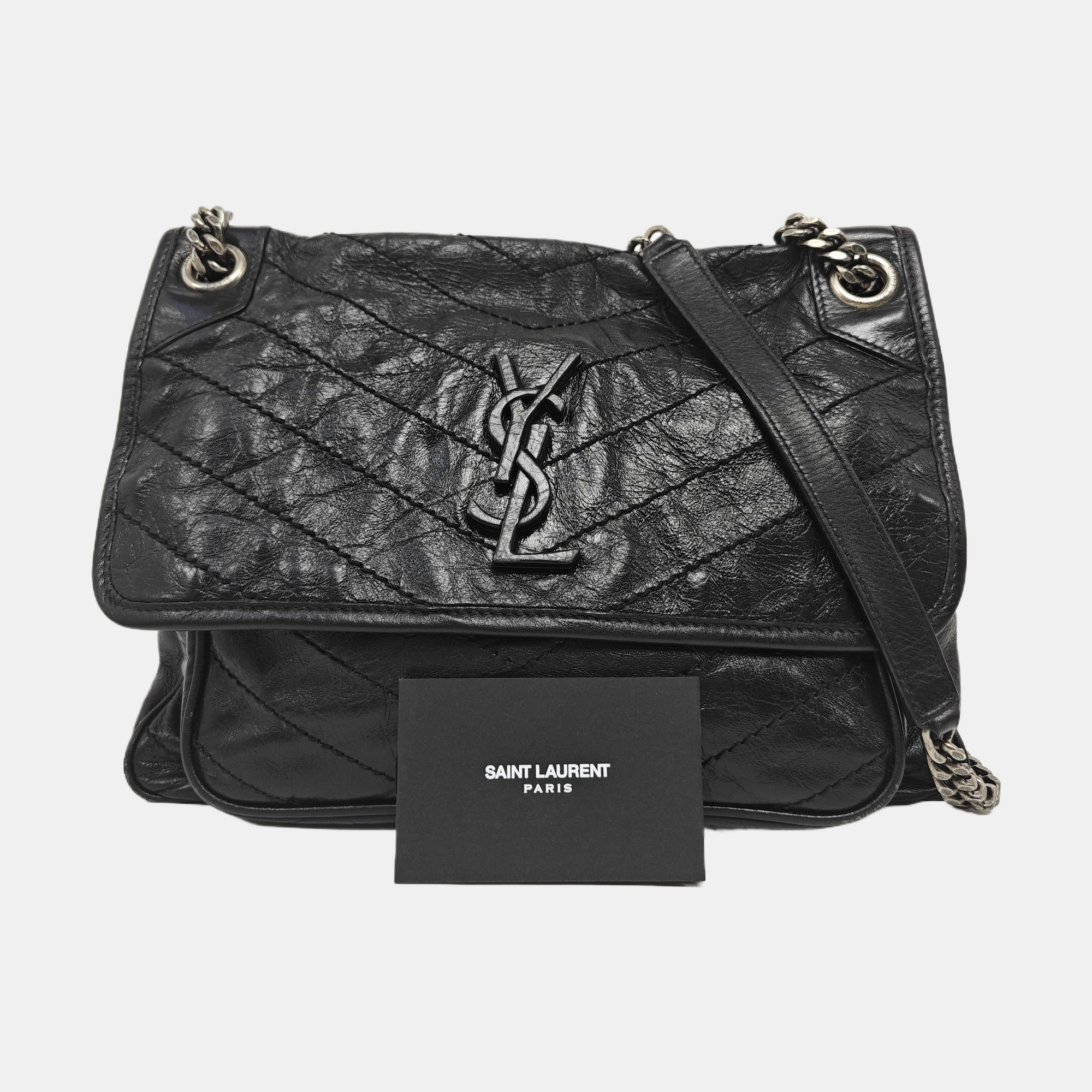 NIKI Medium Chevron Calfskin Black