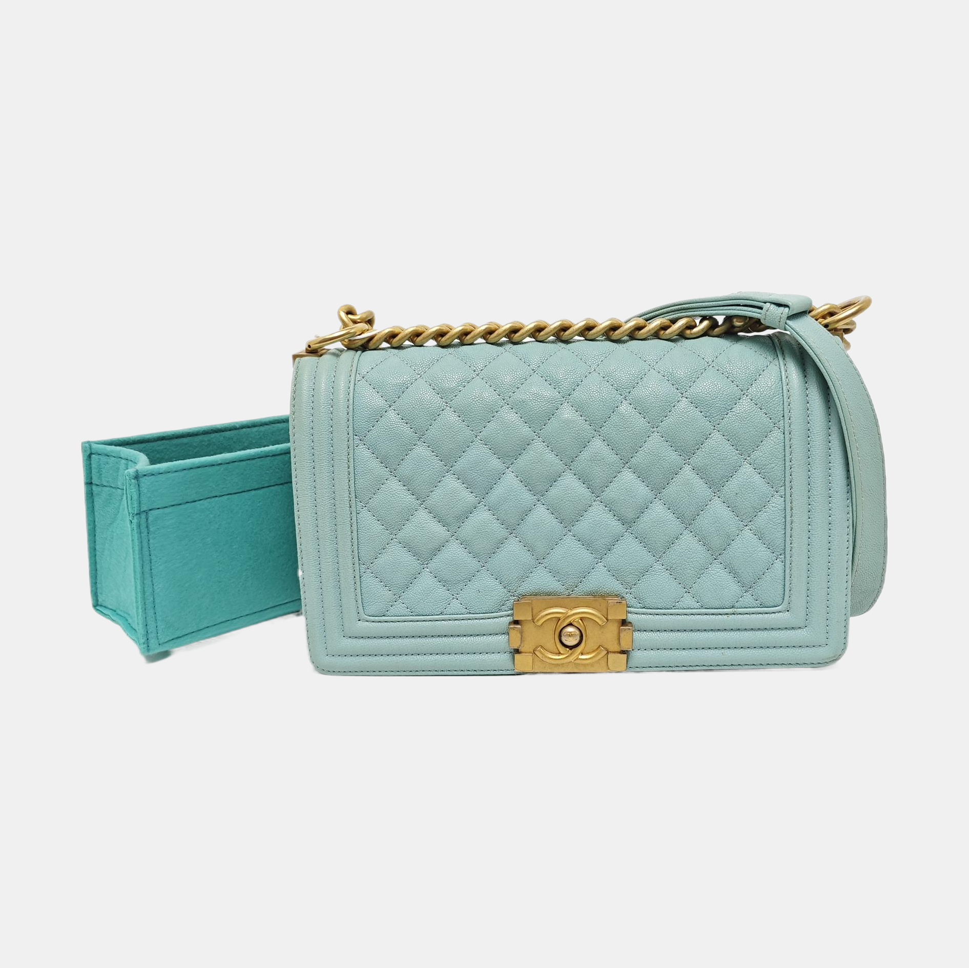 BOY CHANEL Medium Quilted Grained Calfskin Blue