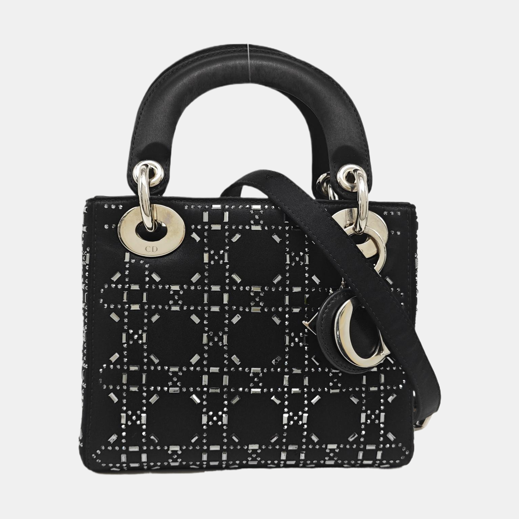 Authenticated pre-owned  Lady Dior Mini Cannage Silk Satin Black - Tote Bag at Looply