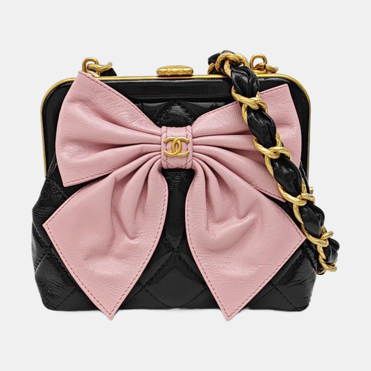 Quilted Patent Leather Shoulder Bag Black