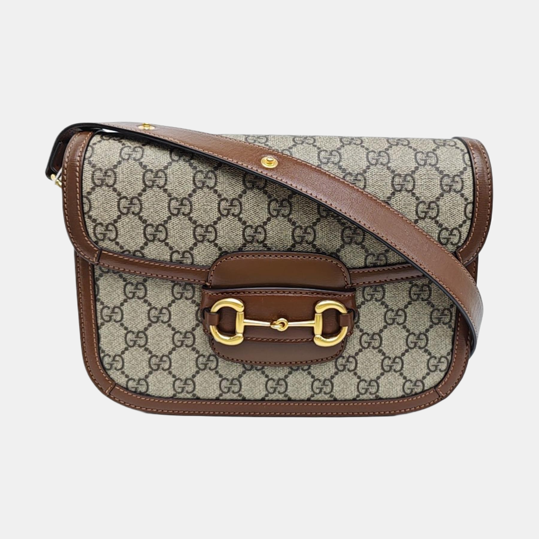 Horsebit 1955 Medium Monogram Coated Canvas Beige