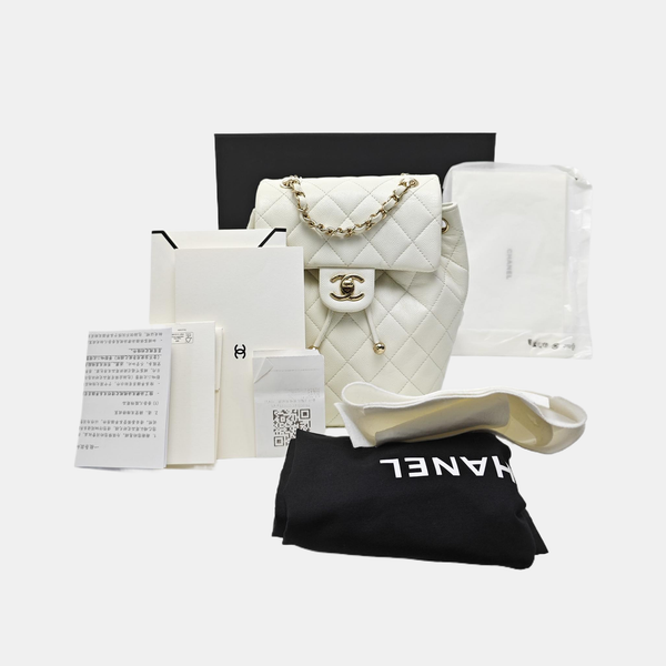 Quilted Grained Calfskin Backpack White