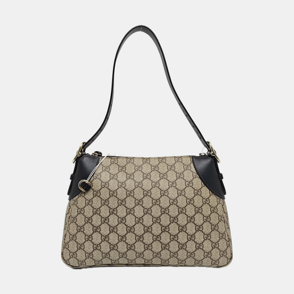 GG Emblem Small Monogram Coated Canvas Beige