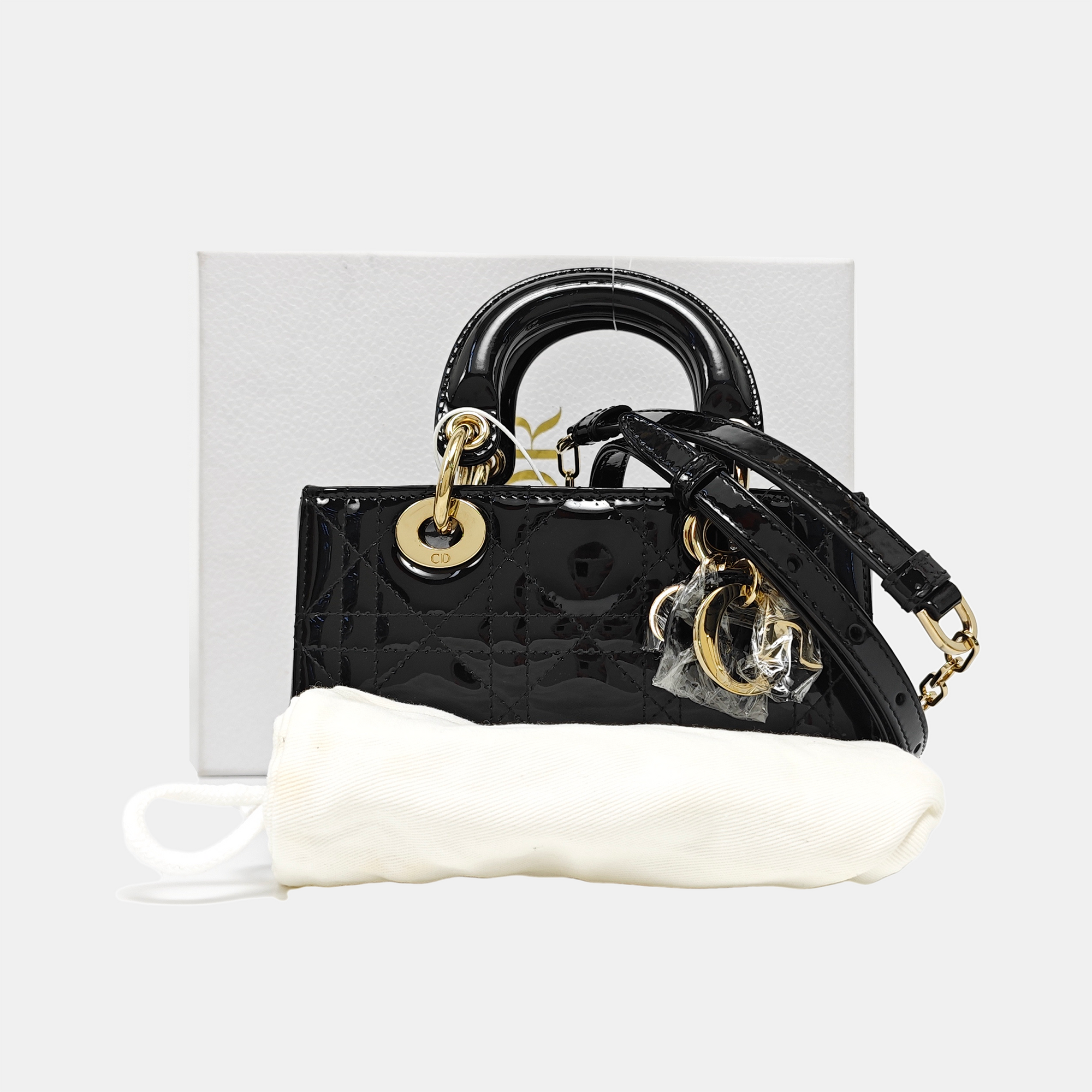 Lady Dior Super Mini Cannage Patent Leather Black