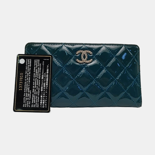Quilted Patent Leather Wallet Blue