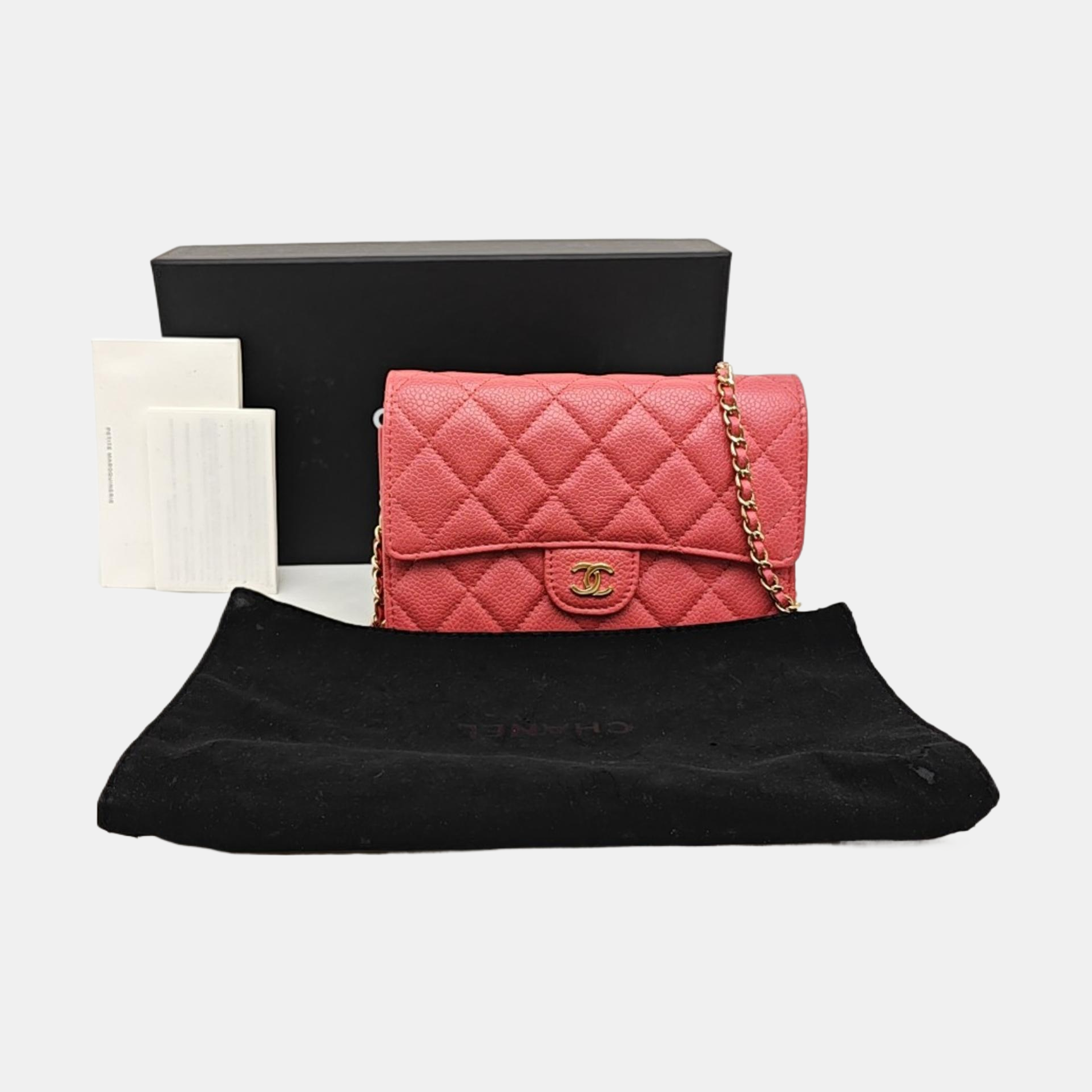 Quilted Grained Calfskin Shoulder Bag Pink