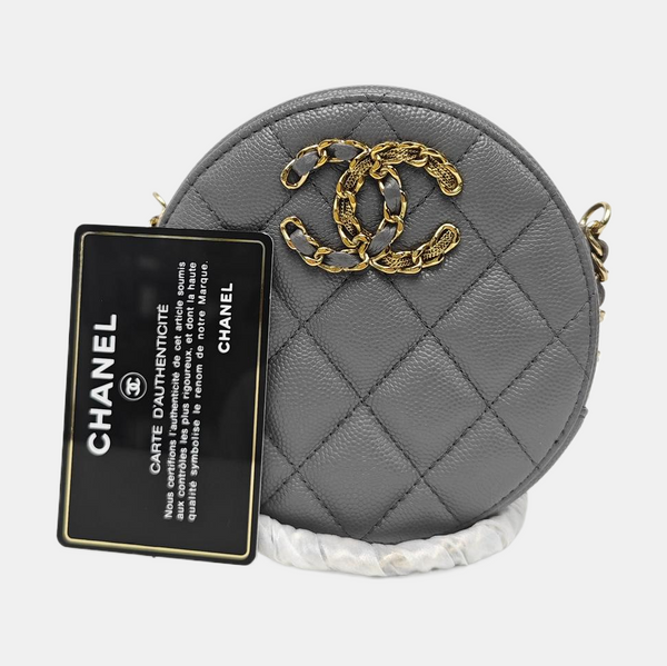 ROUND Quilted Grained Calfskin Gray