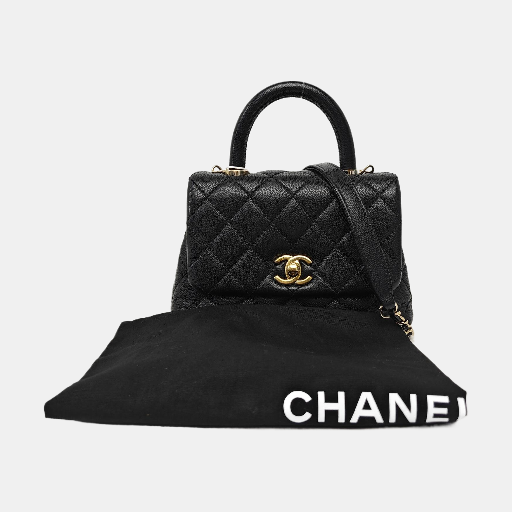 COCO HANDLE Mini Quilted Grained Calfskin Black