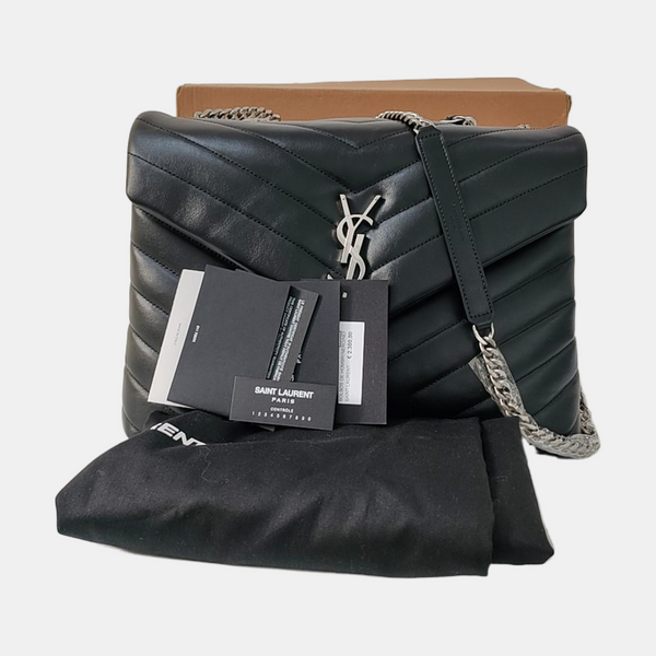 LOULOU Medium Chevron Calfskin Black