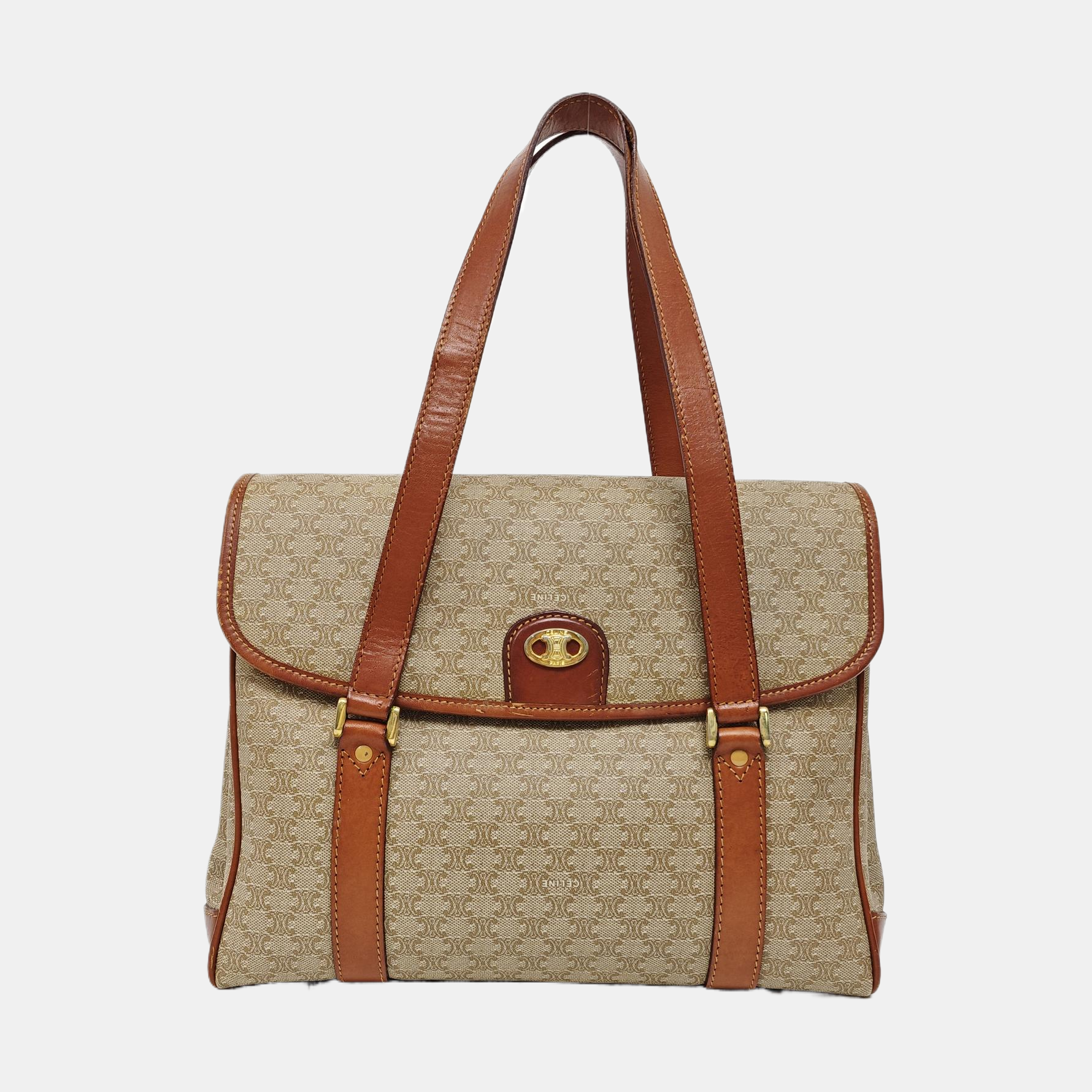 Coated Canvas Top Handle Bag Brown