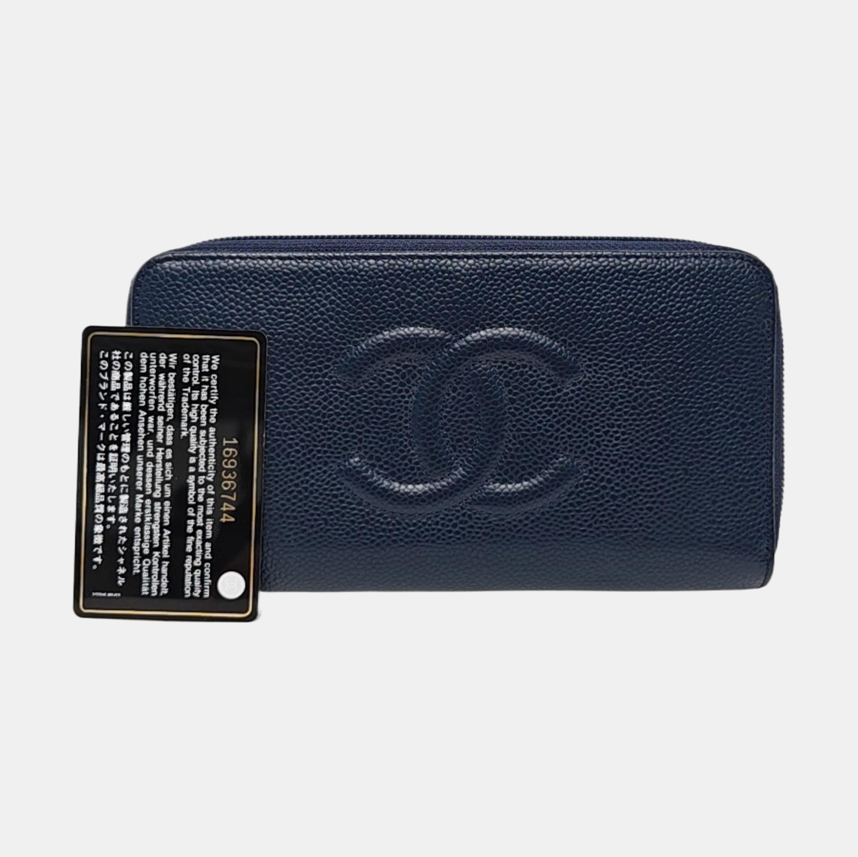 Grained Calfskin Wallet Blue