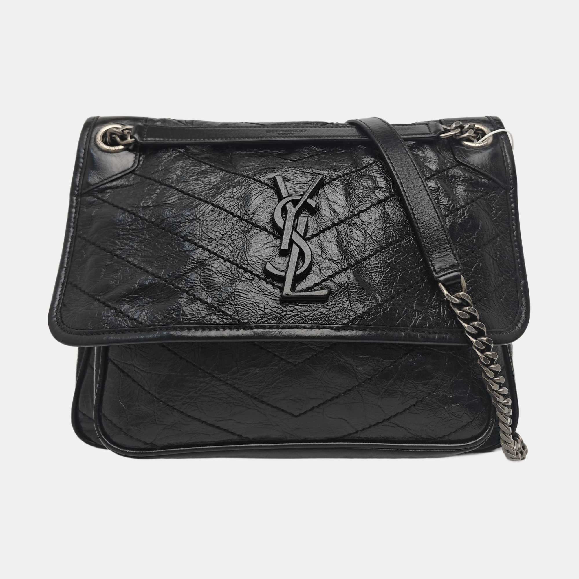 NIKI Medium Chevron Calfskin Black