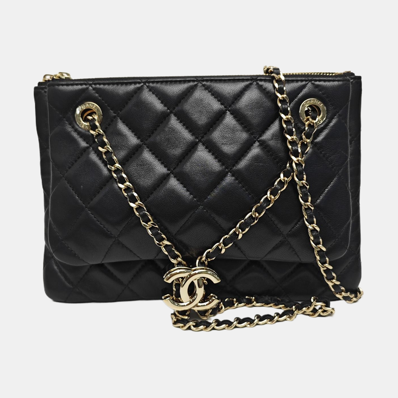 Quilted Lambskin Shoulder Bag Black