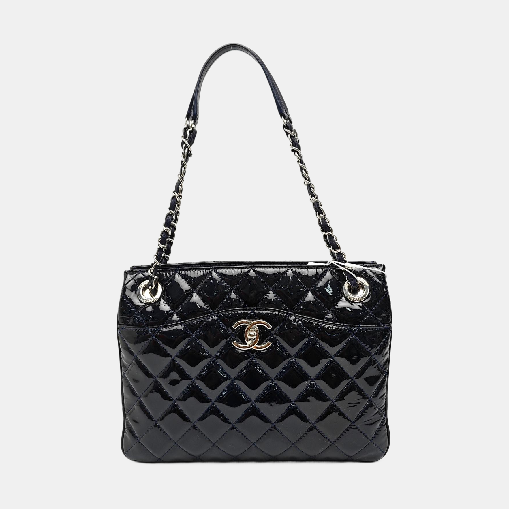 Quilted Patent Leather Top Handle Bag Blue