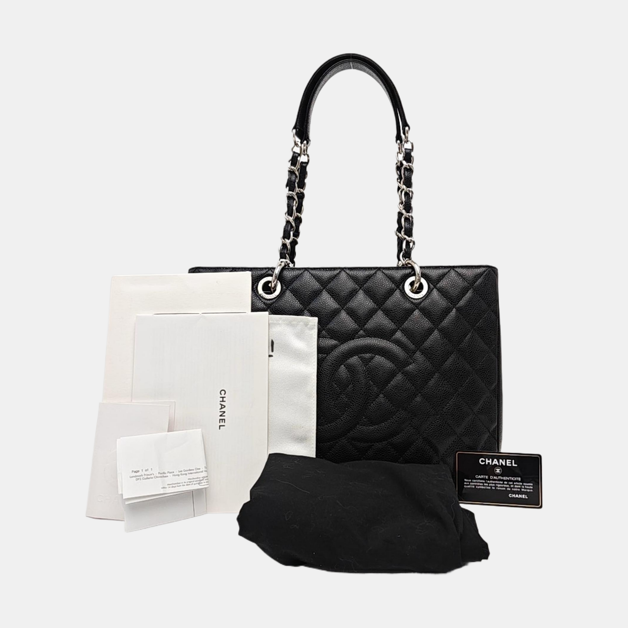 CHANEL GST Large Quilted Grained Calfskin Black