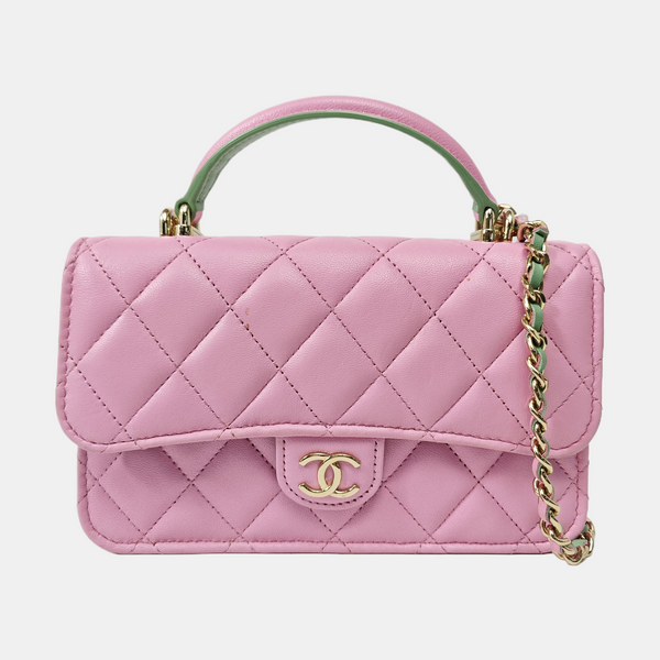 Quilted Lambskin Shoulder Bag Pink