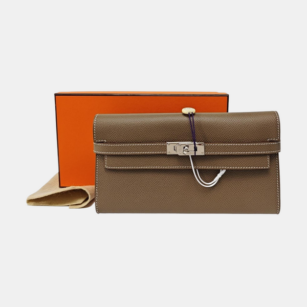 Authenticated pre-owned  Kelly Epsom Grey - Clutch at Looply
