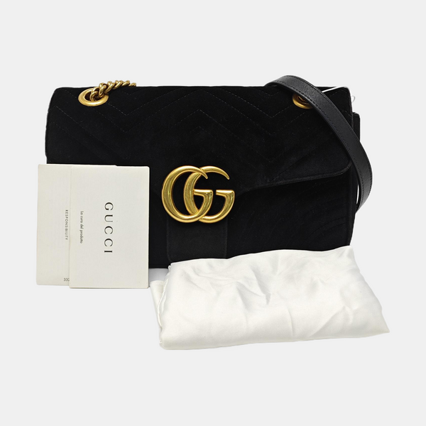 GG Marmont Mediana Terciopelo Acolchado Negro