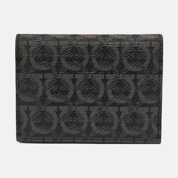 Gancini Coated Canvas Black Card Holder