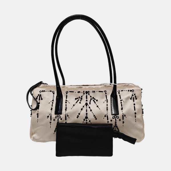 Silk Satin Top Handle Bag Beige