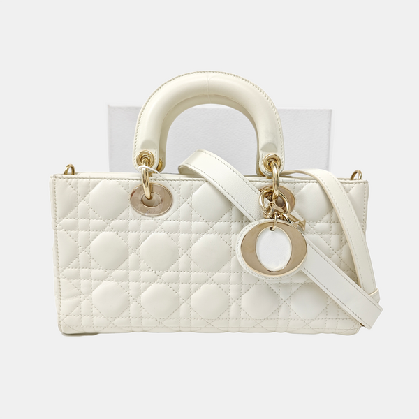 Lady D-Joy Medium Cannage Lambskin White