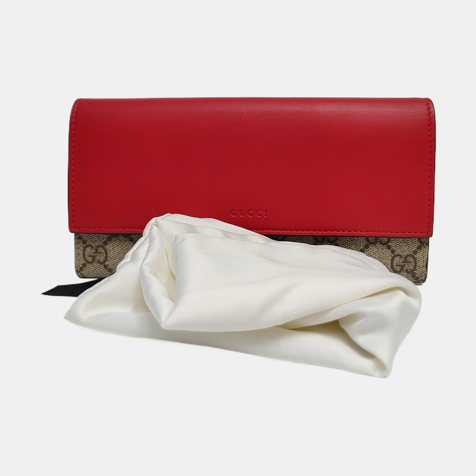 GG Supreme Monogram Calfskin Red Wallet