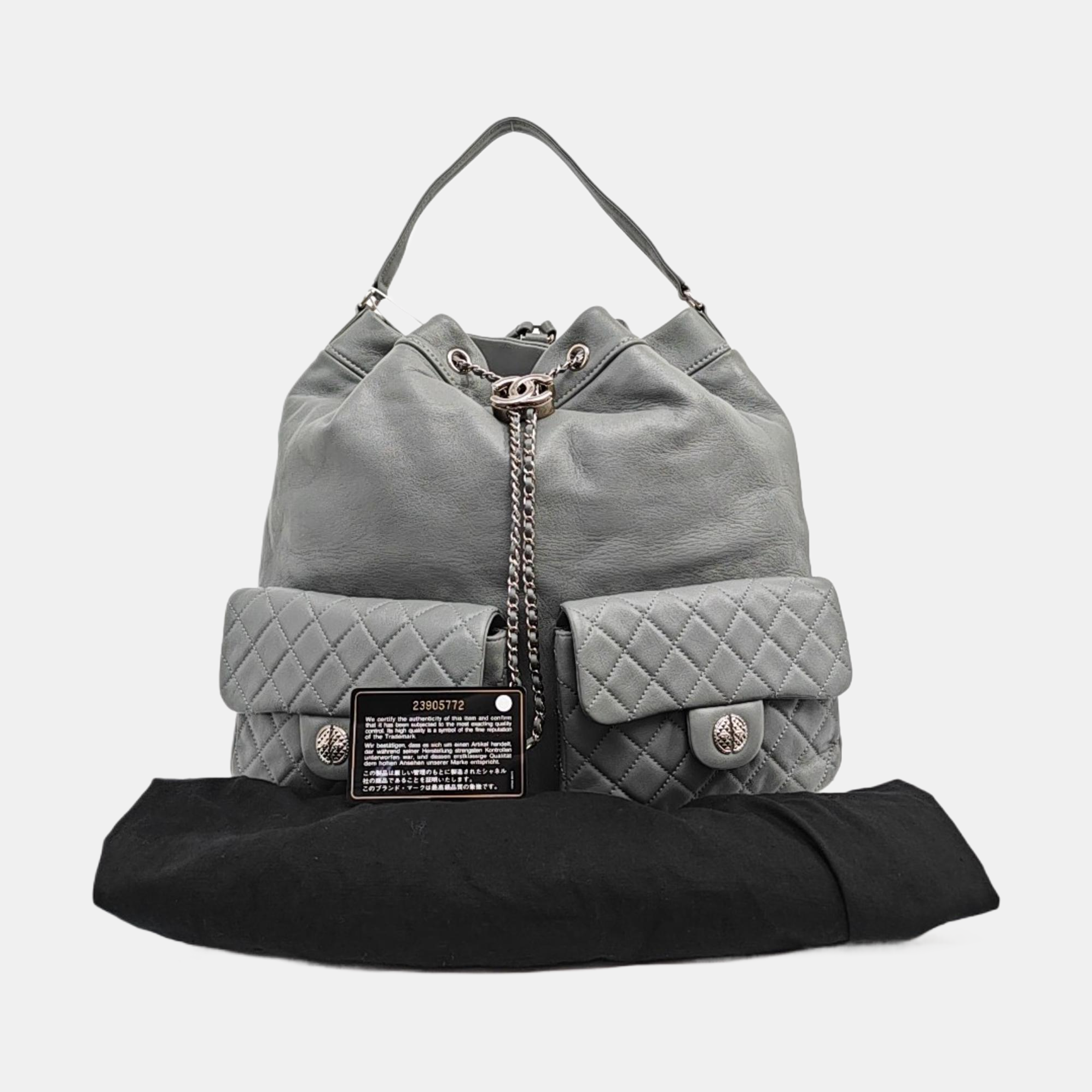 Quilted Calfskin Backpack Gray