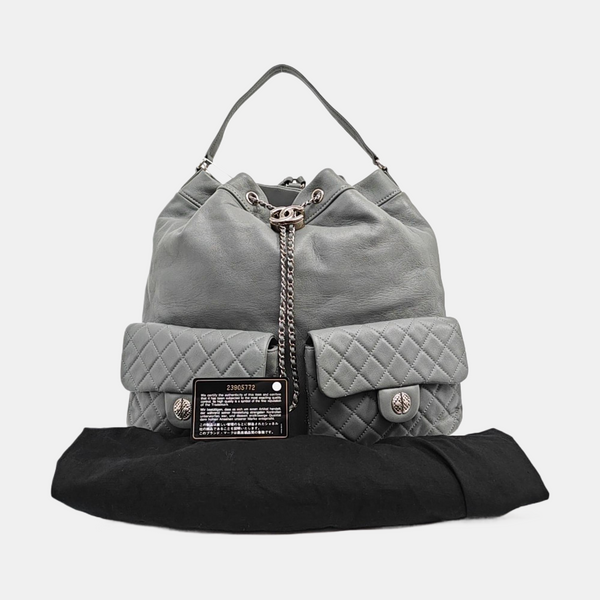 Quilted Calfskin Backpack Gray
