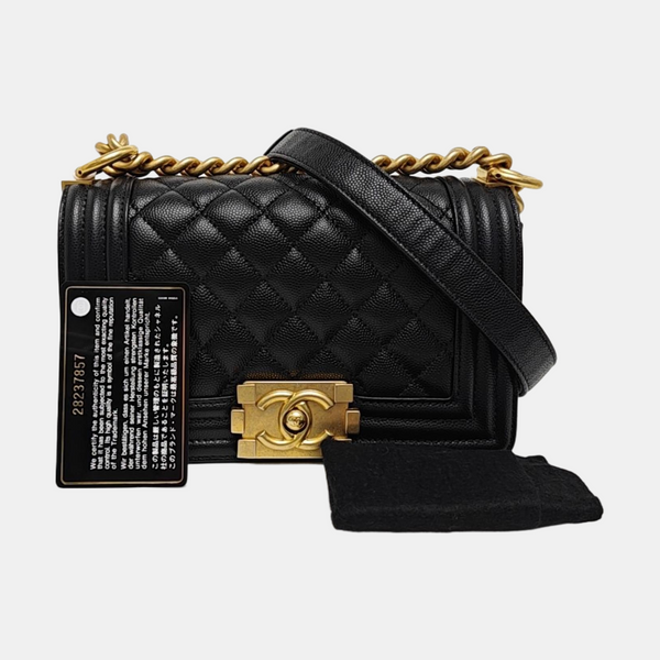 BOY CHANEL Small Quilted Grained Calfskin Black