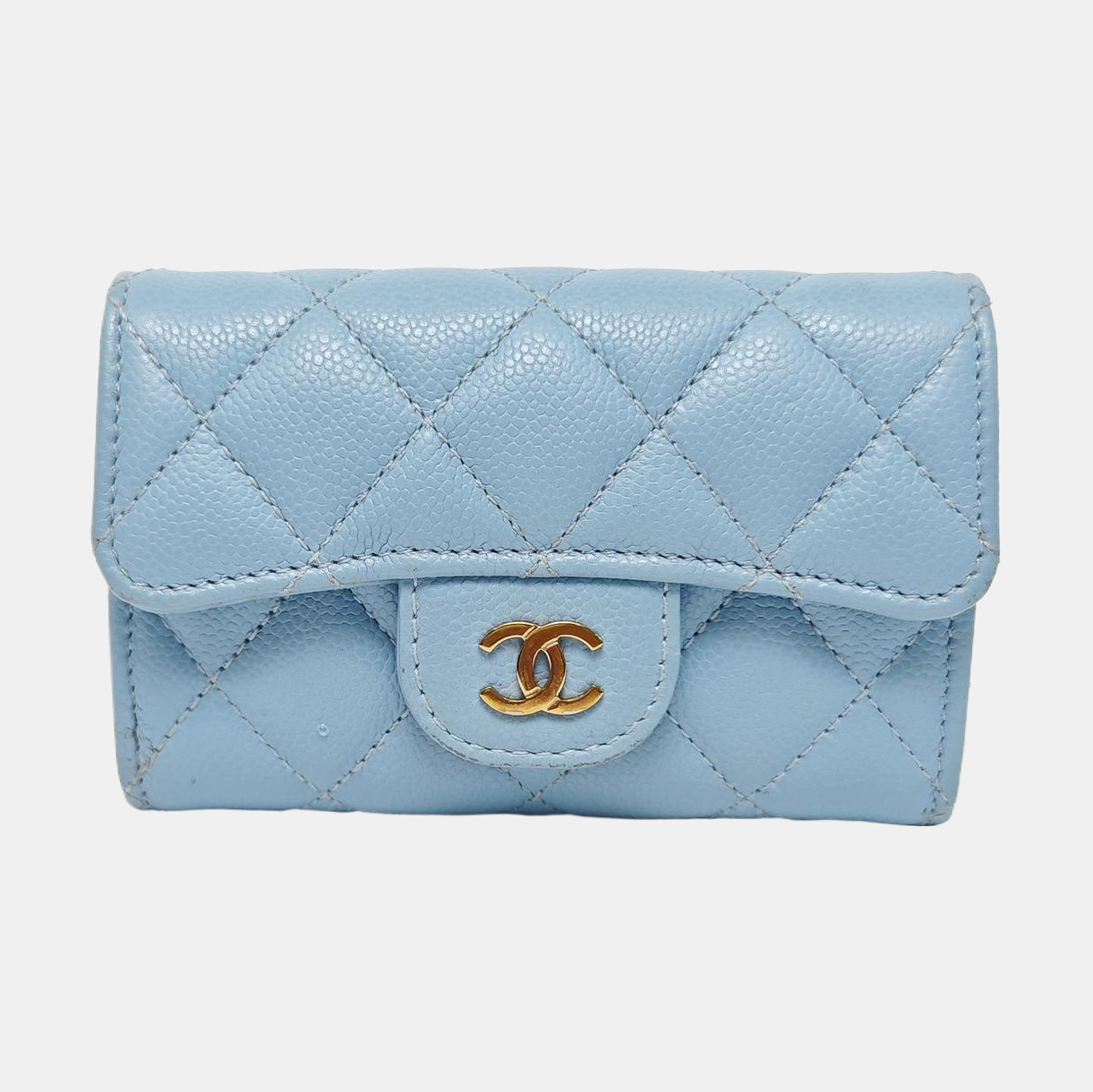 CLASSIC FLAP Quilted Grained Calfskin Blue Card Holder